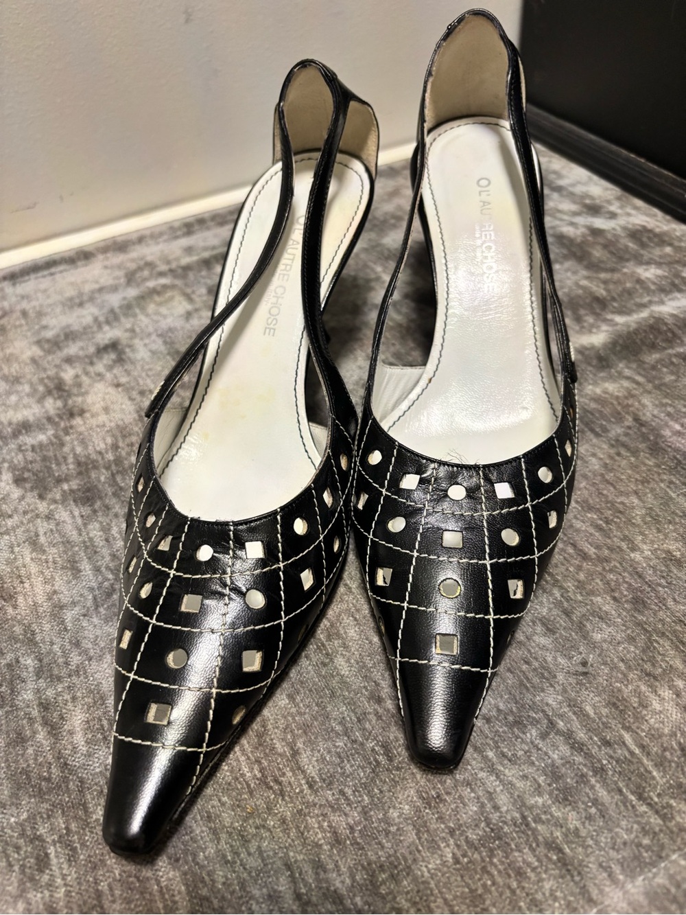 Black Pointed Slingback Pumps with Cutout Detail